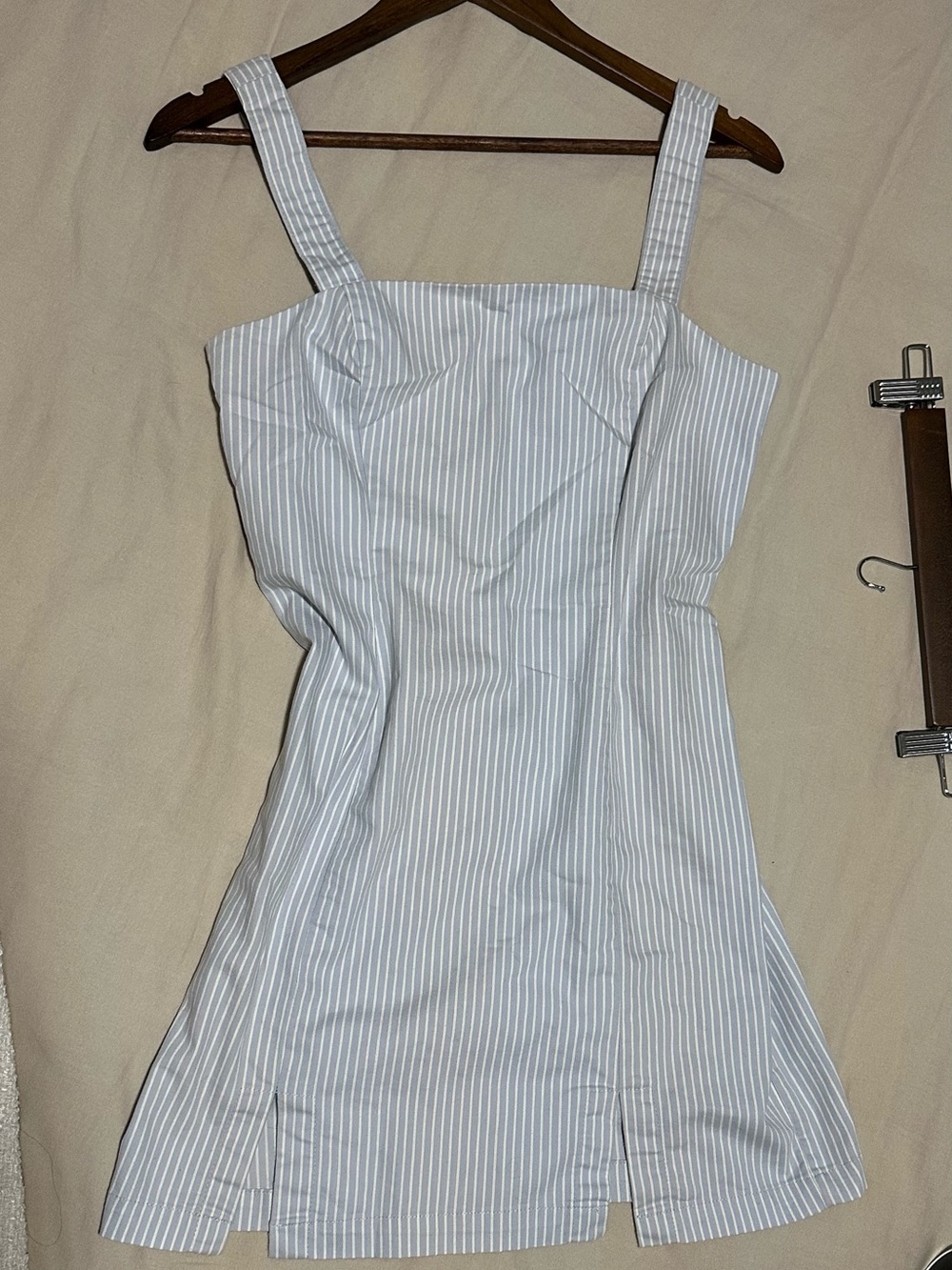 Forever 21 Light Blue and White Striped Square-Neck Mini Dress